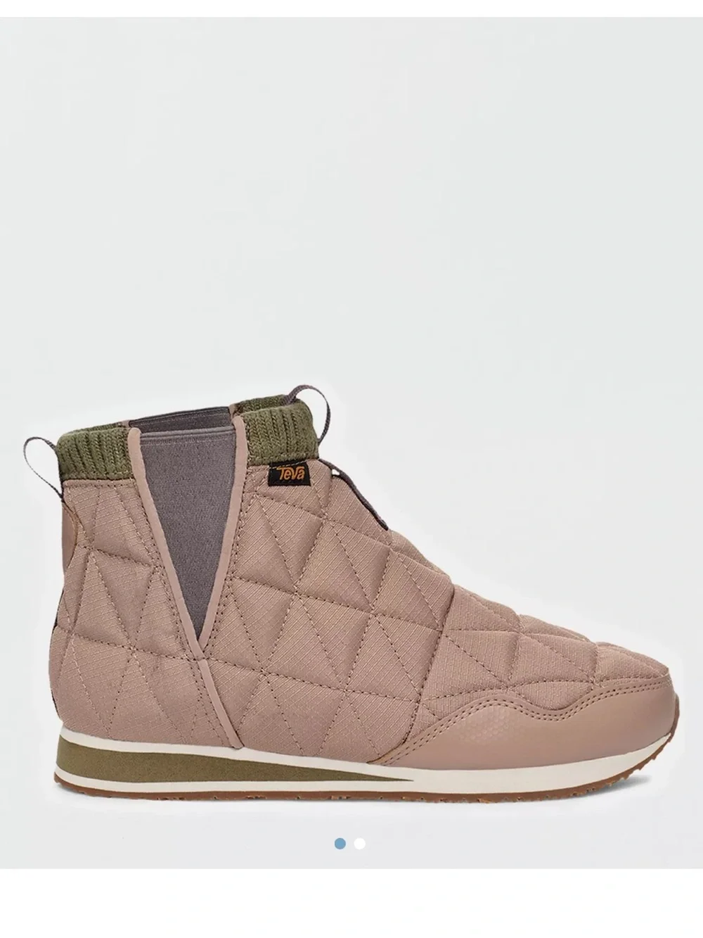 Teva Taupe Quilted Slip-On Ankle Boot with Olive Knit Collar